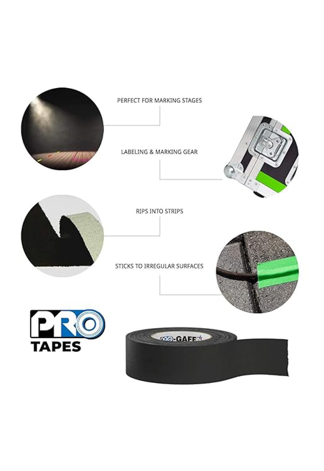 ProTapes Pro Gaff Cinta de tela mate con adhesivo de hule 2" x 25 yardas Negro