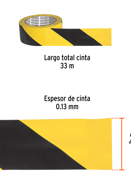 Rollo de 33 m de cinta delimitadora masking amarillo y negro