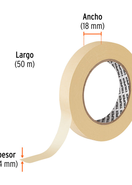 Rollo de cinta masking tape 50m x 18mm Truper